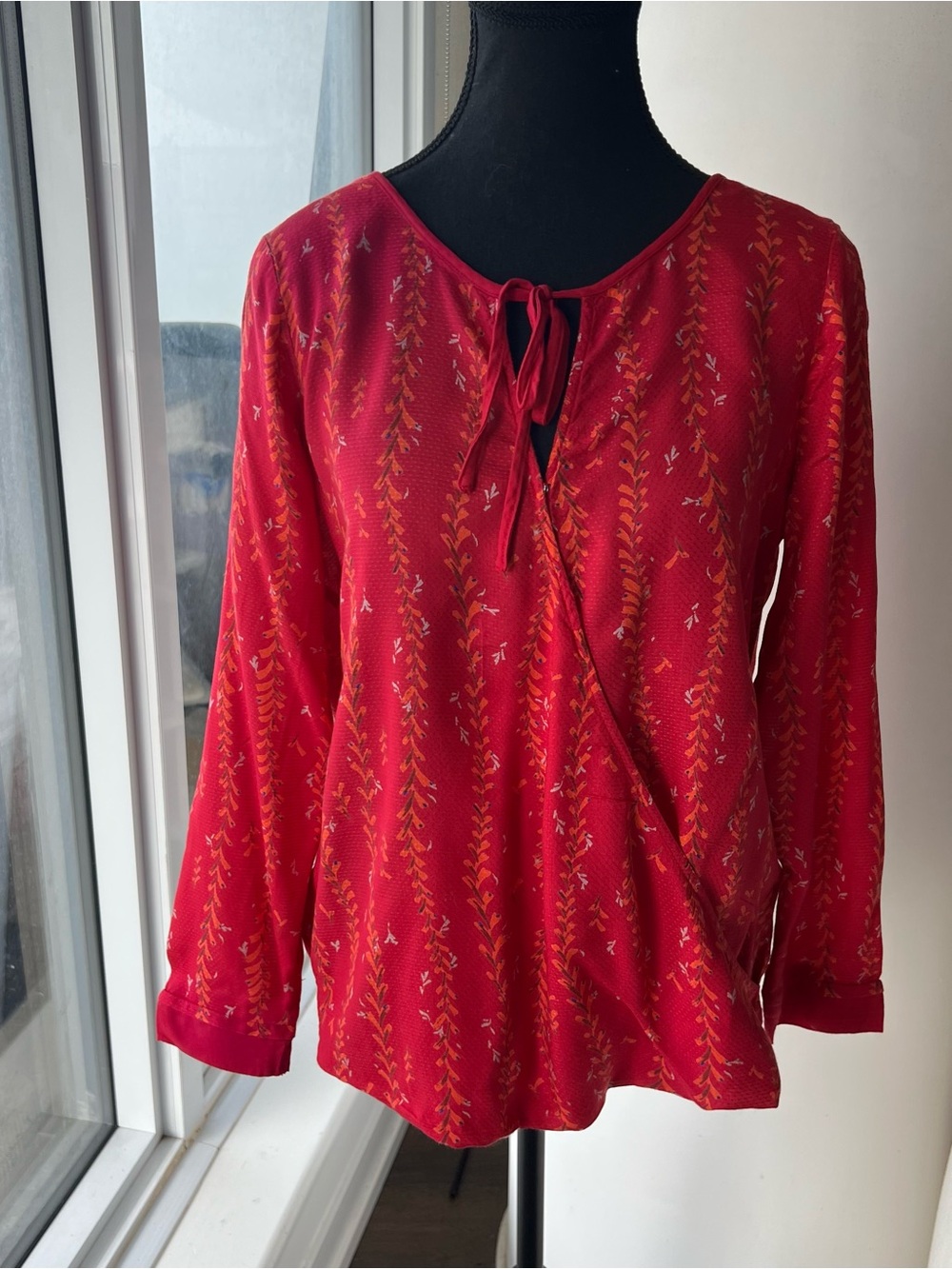 Like New! Pink and Orange Long-Sleeve Tie-Neck Women's Top